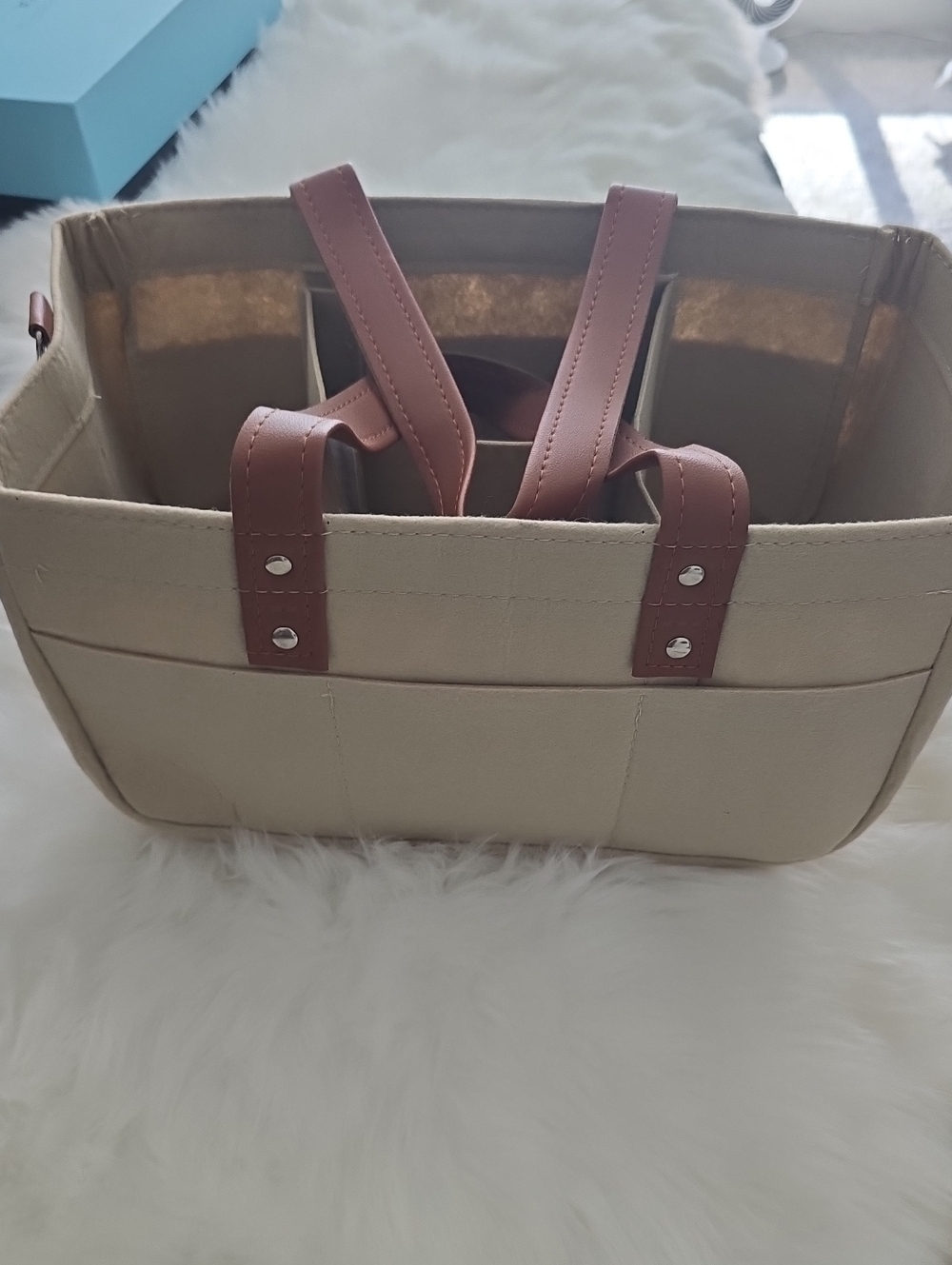 Adjustable, Canvas Tote Organizer  Or Doggy Bag with Brown Handles!